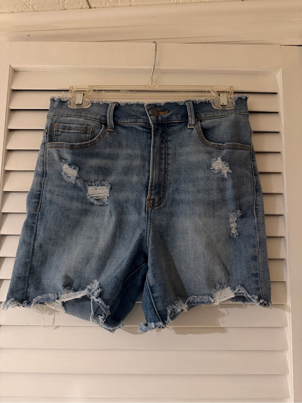 High-Rise Light Blue Distressed Denim Shorts for Women